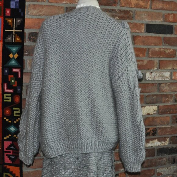 Goodnight Macaroon Grey Open Sweater Pom Pom Chunky Knit Cardigan Wool Blend OS - Picture 3 of 5